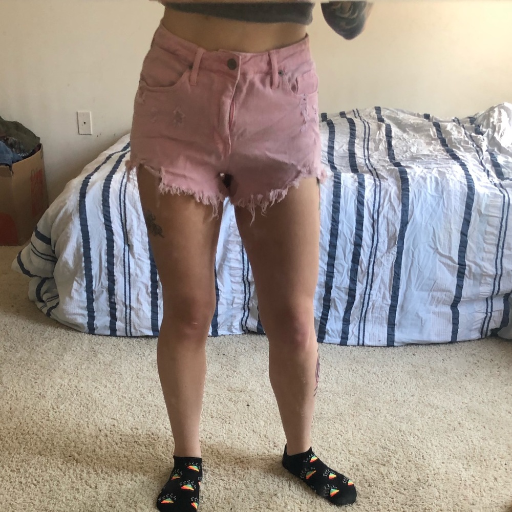 Pink denim shorts